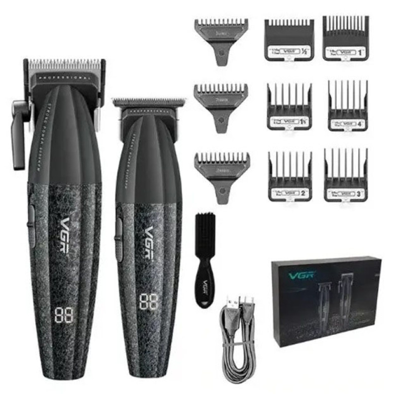 Профессиональный набор для стрижки волос VGR V-640 аккумуляторный Barber Combo PREMIUM. Цвет: черный