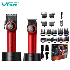 Набір VGR 2 в 1 V-001 V-977 RED, акумуляторна машинка для стрижки та триммер. Колір: червоний