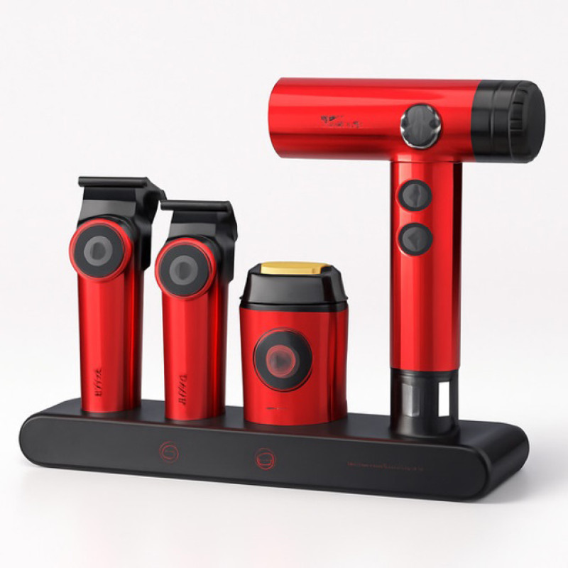 Набор VGR STEPLERSS RPO 4 IN 1 RED, машинка для стрижки, триммер, электробритва, фен