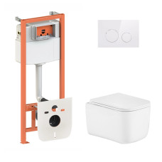 Готовое решение Qtap для ванной комнаты: подвесной унитаз Gemini Ultra Quiet 485×340×350 + комплект инсталляции Nest 4 в 1 (круглая клавиша White)