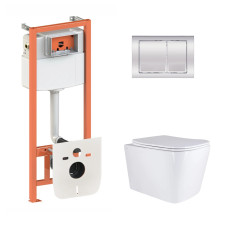 Готовое решение Qtap для ванной комнаты: подвесной унитаз Tern Ultra Quiet 525x345x360 + комплект инсталляции Nest 4 в 1 (квадратная клавиша Chrome)