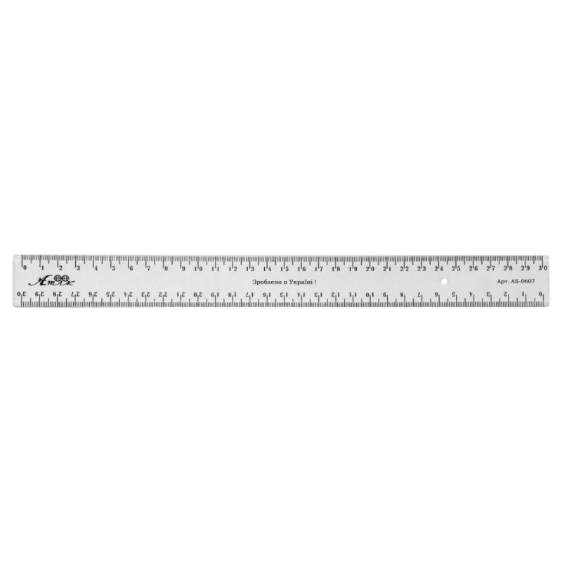 Классическая линейка AS-0607, К-9090 цвет прозрачный, пластиковая, 30 см