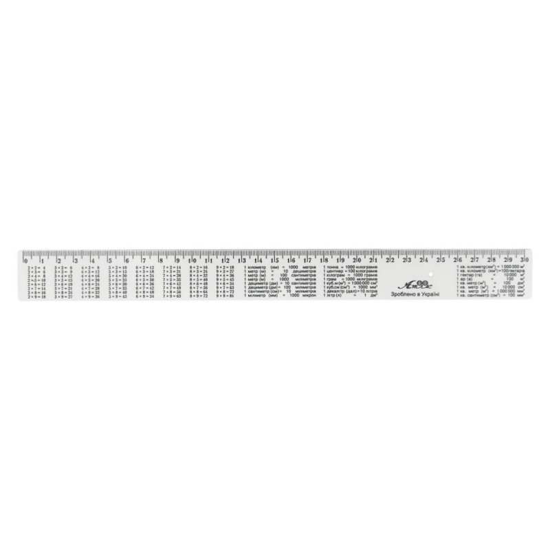 Линейка с табличкой умножения AS-0612, К-9052 белый, пластиковая, 30 см