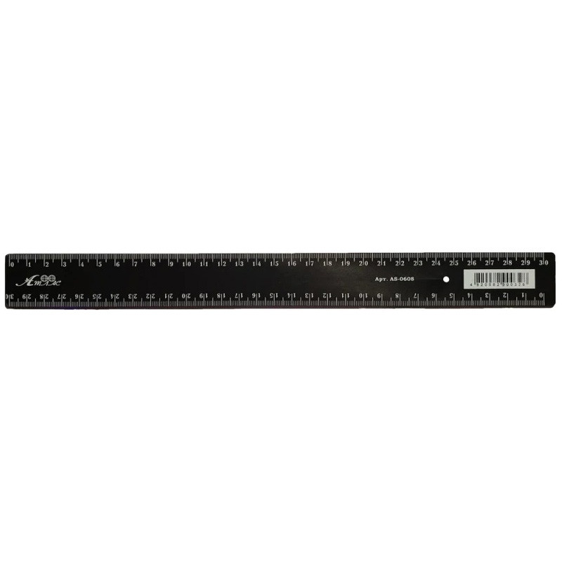 Классическая линейка AS-0608, К-9095 цвет черный, пластиковая, 30 см