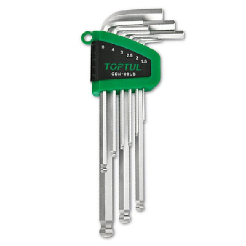 Ключ Toptul Г-образный шестигранный 1,5-10мм 9шт. длинных с шаром (GSN-09LB)