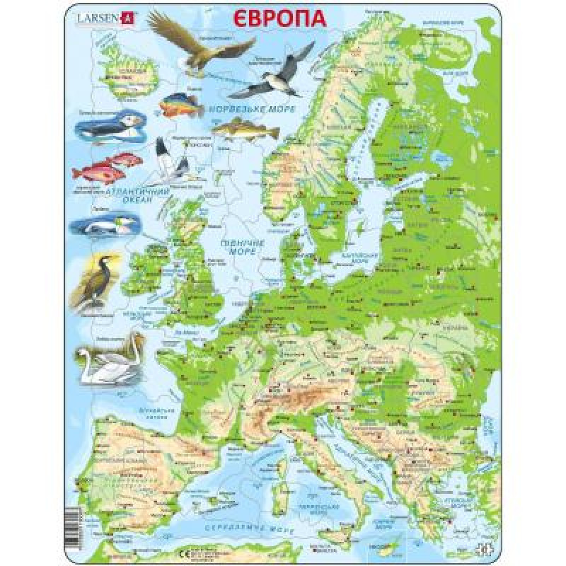 Пазл Larsen рамка-вкладыш Карта Европы с животными (K70-UA)