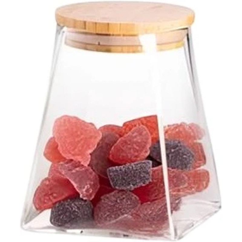 Емкость для сыпучих продуктов Ardesto Midori 510мл, скло, бамбук, конусна, прозорий (AR1351BBC)