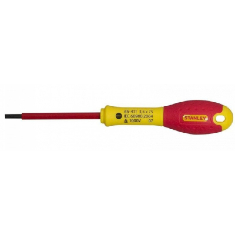 Отвертка Stanley FatMax, шлицевая, SL 3.5х75мм, 1000 В (0-65-411)