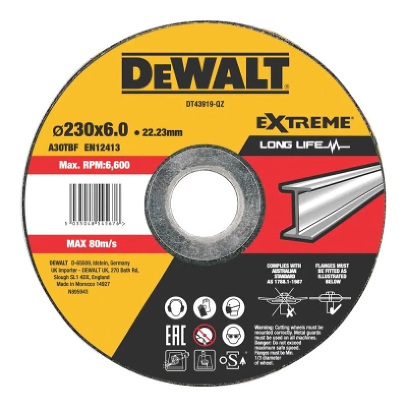 Круг зачистной DeWALT черный/цветной металл, 230х6.0х22.23 мм (DT43919)
