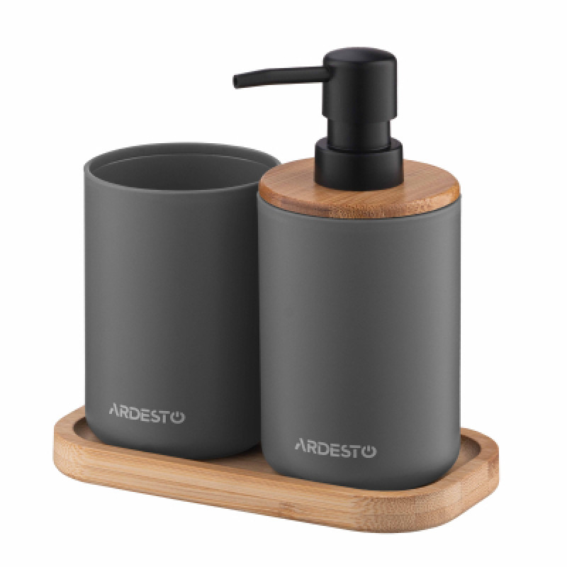 Набор для ванной комнаты Ardesto Minimalism 3 предмета Темно-серый 360 мл (ARHB3110GB)