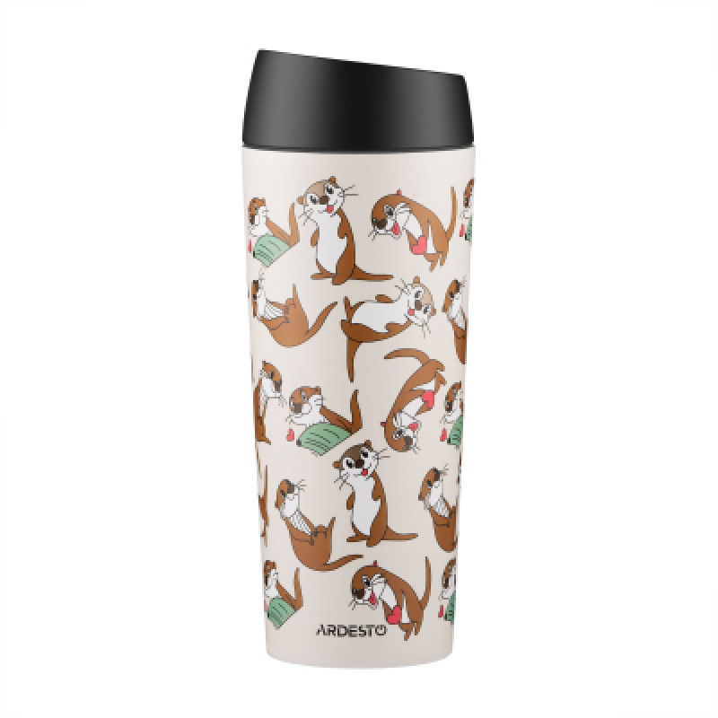 Термокружка Ardesto Coffee Time Animals Otter 450мл, нержавіюча сталь, бежевий (AR2645OT)