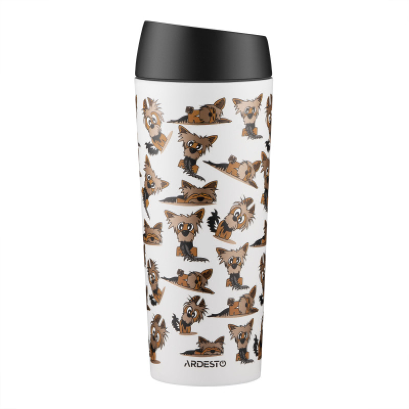 Термокружка Ardesto Coffee Time Animals Yorkie 450мл, нержавіюча сталь, сіро-бежевий (AR2645YT)