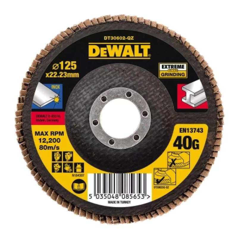 Круг зачистной DeWALT лепестковый INOX Extreme, металл, 125x22.23 мм, G 40 мкм (DT30602)