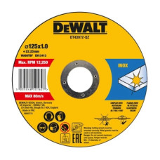 Круг відрізний DeWALT HIGH PERFOR, нержавіюча сталь/листовий метал,125x1.0x22,23 мм, 10 шт (DT43972)