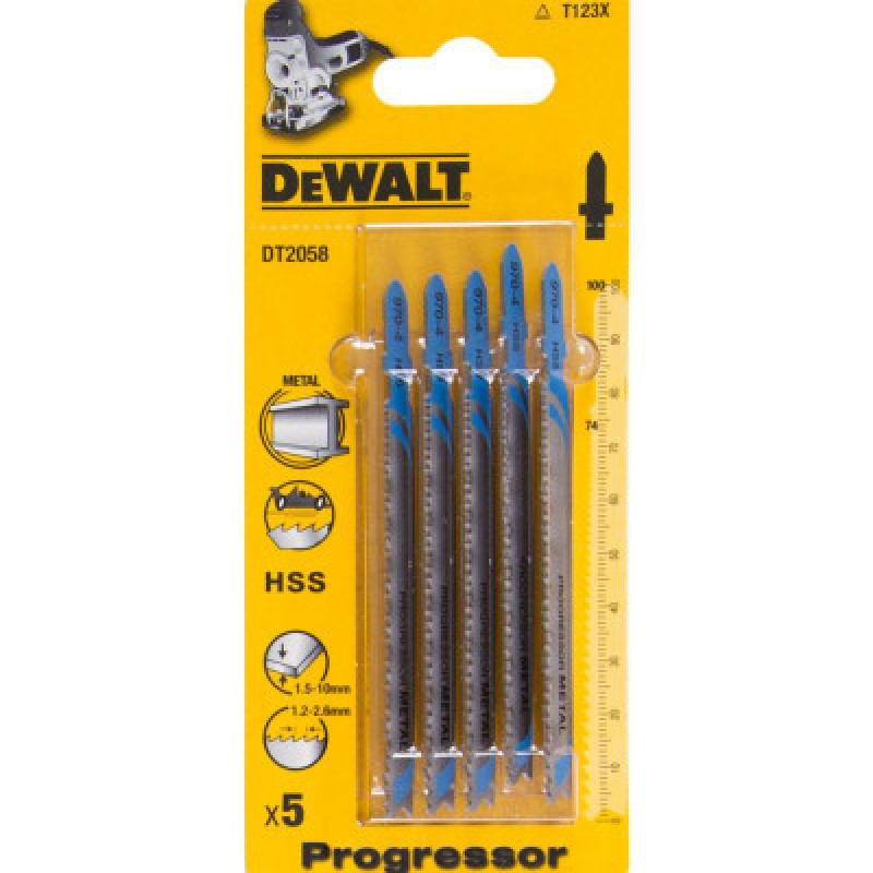 Полотно DeWALT пильное для металла, L=100, WL=74, 1.2-2.6 мм, глубина реза - 10 мм, 5 шт (DT2058)