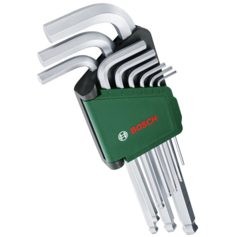 Ключ Bosch шестигранный, набор 9шт, шаровидный наконечник, 1.5-10мм, CrV (1.600.A03.2V1)