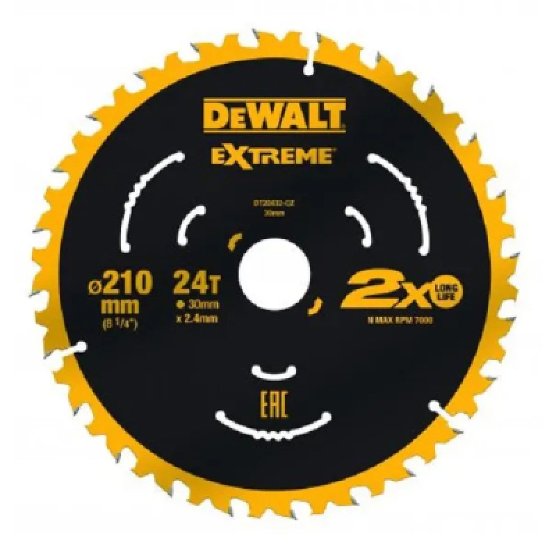 Диск пильный DeWALT EXTREME, 210 х 30 мм, 24z, ATB, 7 градусов, 7000 об/мин. (DT20432)