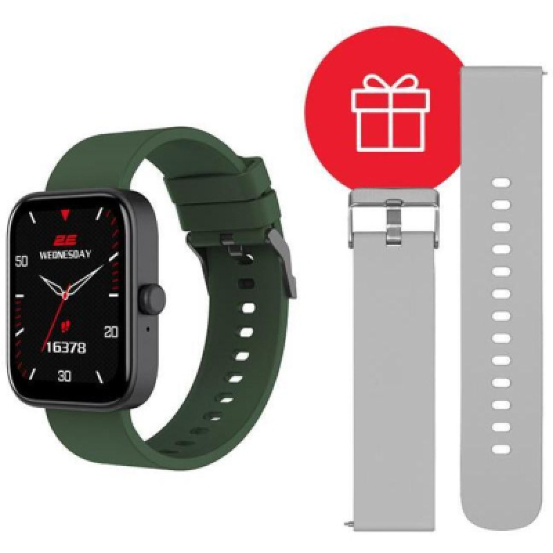 Смарт-часы 2E Alpha SQ Music Edition 46mm Black-Green + ремінець сірий (2E-CWW40BKGN-WS)