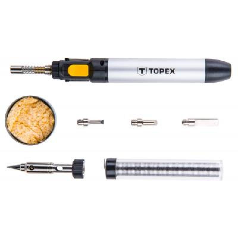Газовый паяльник Topex газовый, 12 мл, + насадки (44E108)