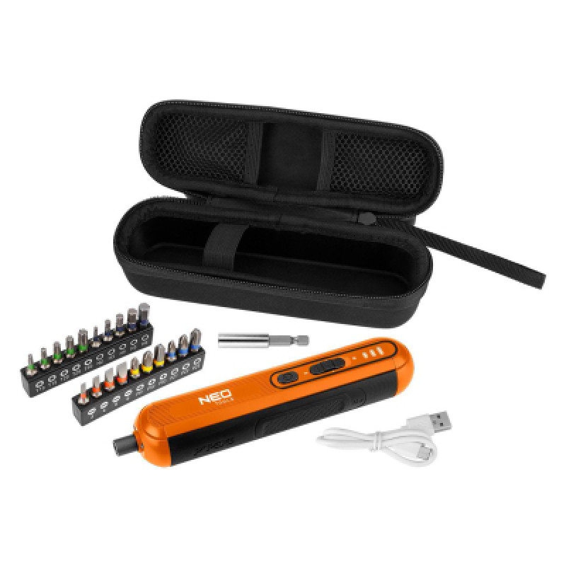 Отвертка аккумуляторная Neo Tools 4in1 1.5Ah, 4.5Нм, 230об/мин, 20 бит, кейс (04-199)