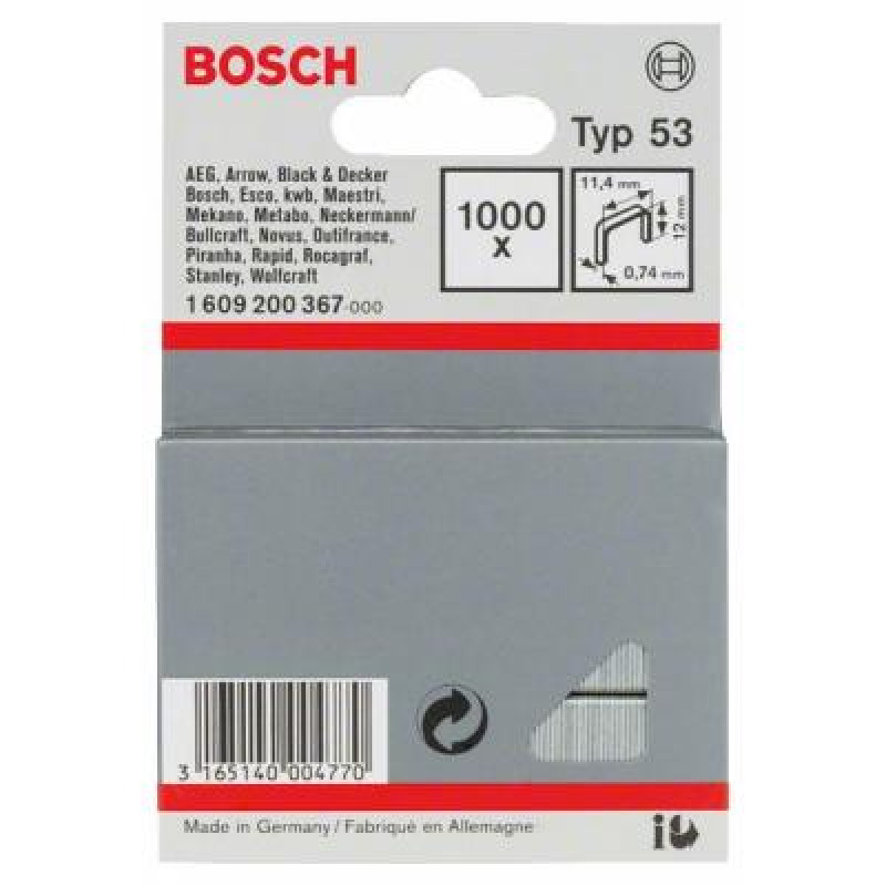 Скобы для строительного степлера Bosch 12мм ТИП 53, 1000шт (1.609.200.367)