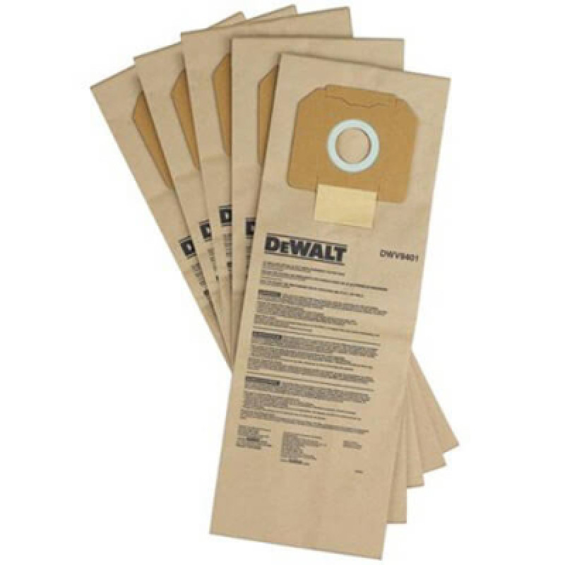 Мешок для пылесоса DeWALT для DWV902, DWV905, одноразовые, бумажные, 5шт (DWV9401)