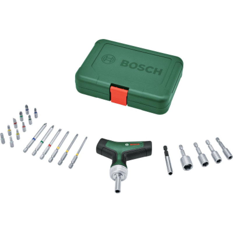 Набор отверток Bosch с трещоткой, т-подобная рукоятка, 20 насадок, 109мм, кейс, с (1.600.A02.Z9T)