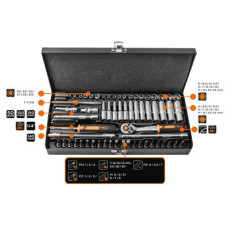 Набір інструментів Neo Tools 63шт, 1/4", CrV, металевий кейс (10-008)