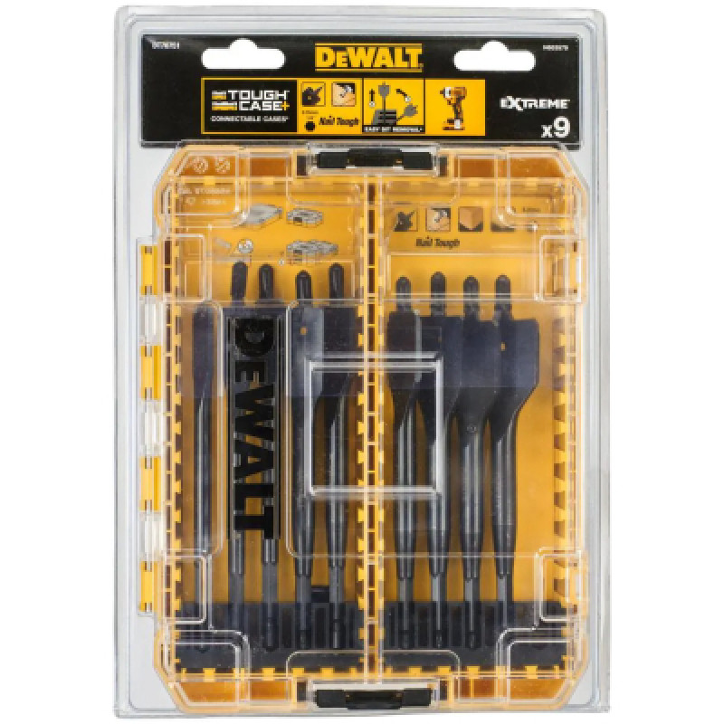 Набор сверл DeWALT перьевых EXTREME IMPACT по дереву, 9 шт,кейс Tough Case (DT70751)