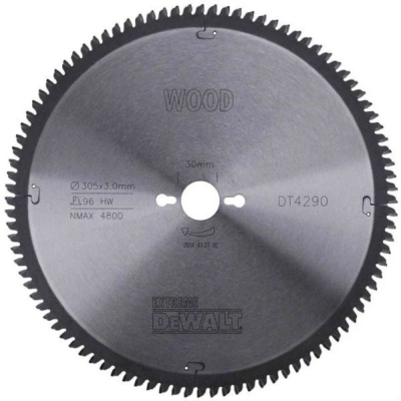 Диск пильный DeWALT EXTREME WORKSHOP, 305 х 30 мм, 96 z, TCG, - 5 градусов, сверхчистый рез (DT4290)