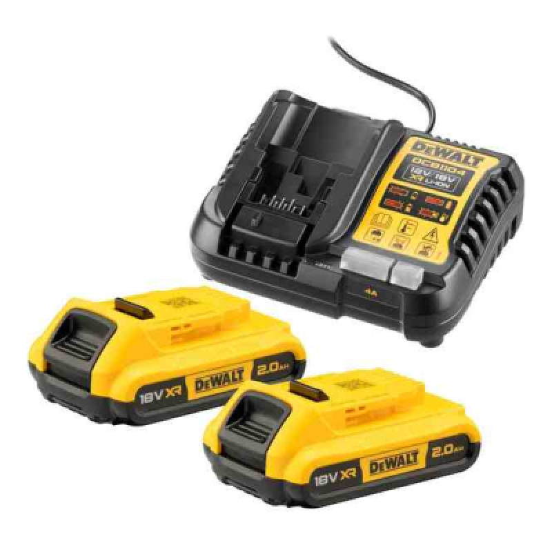 Набор аккумулятор + зарядное устройство DeWALT 12V/18V, исход. ток 4A, 0.5 кг, 18В XR Li-Ion 2x2Ah (DCB1104D2)