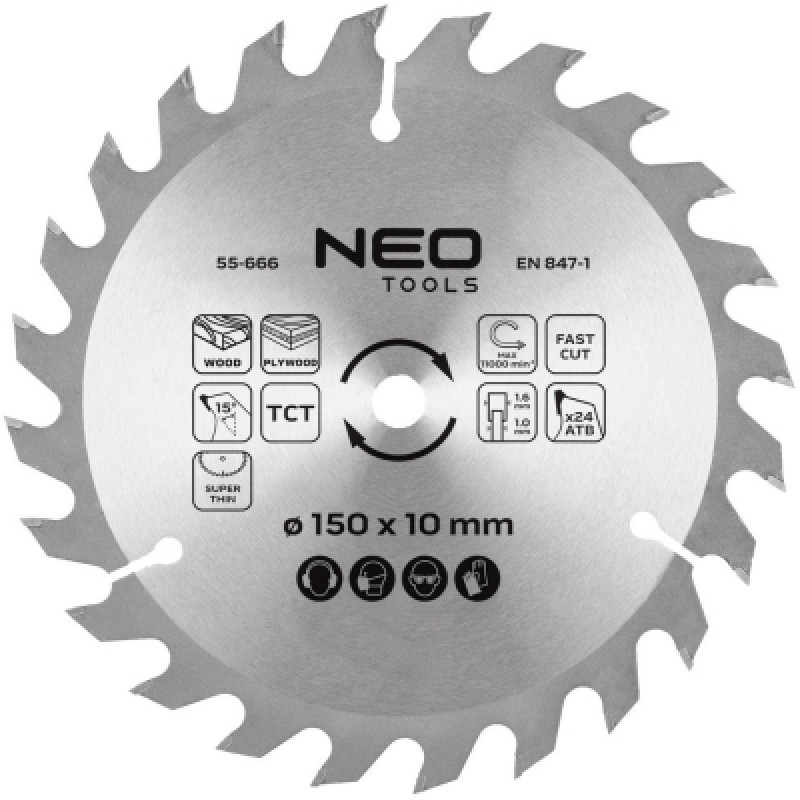 Диск пильный Neo Tools по дереву 230x30-24T 150x10-24 1.6мм (55-666)