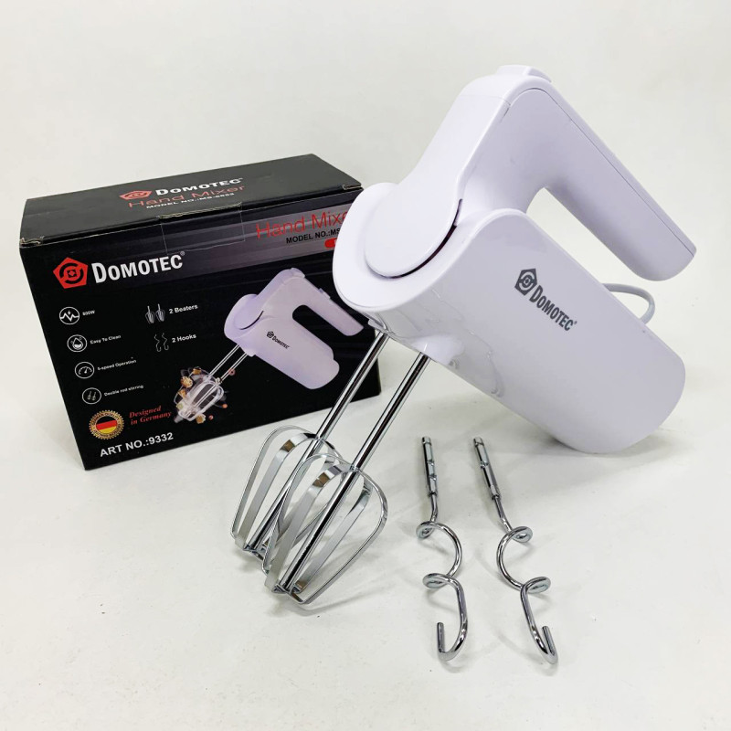 Ручной миксер Domotec R.6653W кухонный миксер с насадками 5 скоростей 800 Вт белый