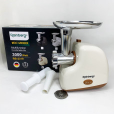 М'ясорубка електрична Rainberg RB-2319 із системою реверсу насадка куббе 3000Вт Beige