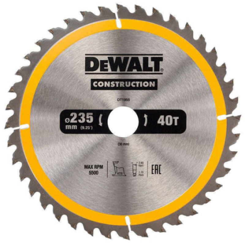 Диск пильный DeWALT СONSTRUCTION , 235 х 30 мм, 40 z, АТВ, 10 градусов (DT1955)