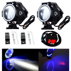Фари прожектори для мотоцикла U7 LED 12В 3000лм Angel Eyes сині і кнопка