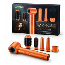 Фен-стайлер VGR V-478 6в1 5 насадок 3 швидкості 2 режими температури 1400Вт Orange