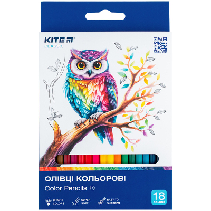 Карандаши цветные Kite Classic 18 кольорів (K-052)