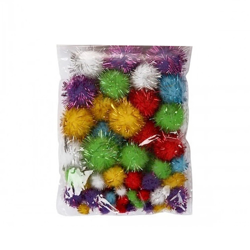 Декоративные помпоны с люрексом для творчества Pom-poms-4, d-1,5/2.5 см, 20 шт